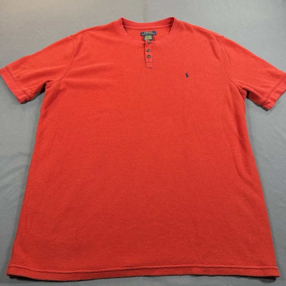 Polo‎ Ralph Lauren Shirt Mens 2XL Red Waffle Knit Henley Neck Cotton Blend